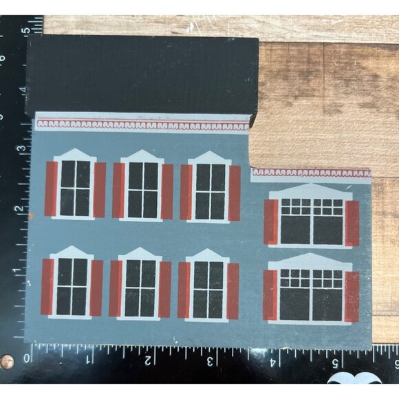 Decorative Wooden House Figurine With Red Shutters & Grey Exterior - Picture 1 of 2